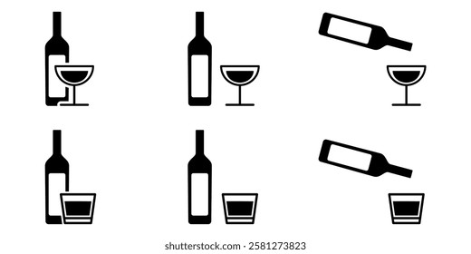 alcohol bottle and a glass icon vector, bar, restaurant, or drink, serve and pouring from waiter