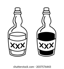 Alcohol Bottle Icon. Black And White Whiskey Bottle Linear Icon. Cartoon Bottle Of Booze Icon 