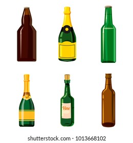 Alcohol bottle icon set. Cartoon set of alcohol bottle vector icons for web design isolated on white background