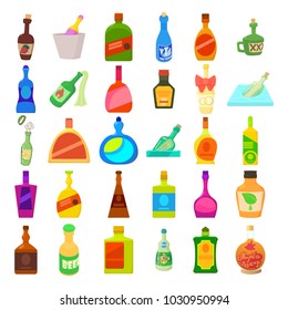 Alcohol bottle icon set. Cartoon set of alcohol bottle vector icons for web design isolated on white background
