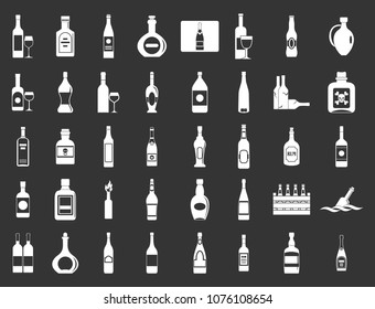 Alcohol bottle icon set vector white isolated on grey background 