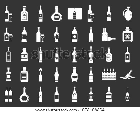 Alcohol bottle icon set vector white isolated on grey background 