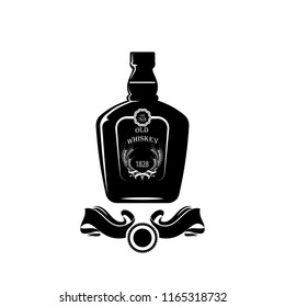 Alcohol Bottle Old Whiskey Drink Drinking Cocktail Bar Pub Bartender Vintage Glass. Vector.