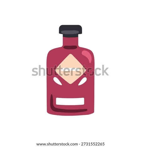 Alcohol bottle. Premium strong alcoholic drink with abstract label. Brandy, whisky beverage. Luxury spirits. Liquor, bar and pub product. Flat vector illustration isolated on white background
