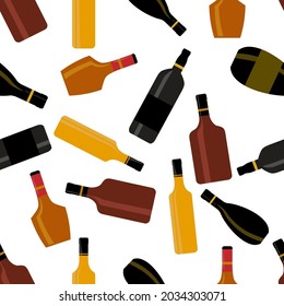 alcohol bottle seamless pattern, colored vector illustration,Design for wrapping paper, textile, background stuffing, vector illustration.