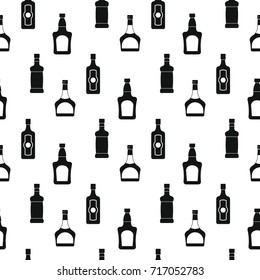 Alcohol bottle seamless pattern vector illustration background. Black silhouette cognac and whiskey stylish texture. Repeating alcohol bottle seamless pattern background for menu design and web