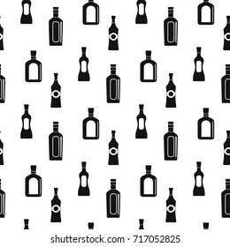 Alcohol bottle seamless pattern vector illustration background. Black silhouette wine and martini stylish texture. Repeating alcohol bottle seamless pattern background for menu design and web
