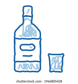 Vector de icono de boceto de botella de alcohol. Dibujo manual de la línea azul del doodle del símbolo de la botella de alcohol. ilustración de símbolo aislado