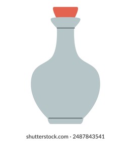 Alcohol bottle.Old whiskey bottle.Vector flat illustration.Raw homemade alcohol.Isolated on white background.Moonshine liquor jug.