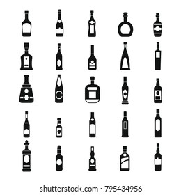 Alcohol bottles black simple silhouette icons set. Vector illustration alcohol drinks in bottles. Object for advertising and web