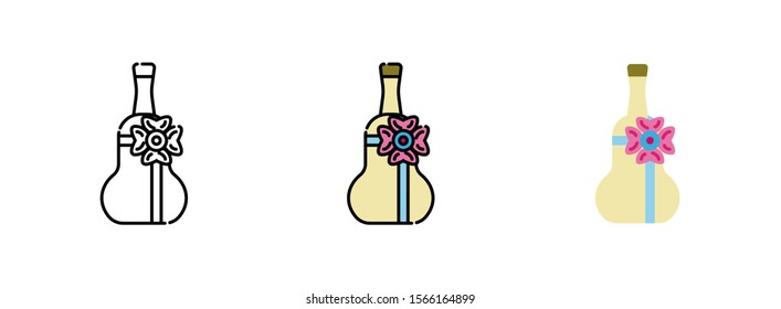 Alcohol bottles with bow icon isolated on white background for web design