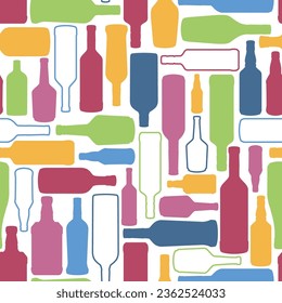Alcohol bottles colorful seamless pattern with tare for wine or whiskey and bourbon for liquor store showcase design vector illustration