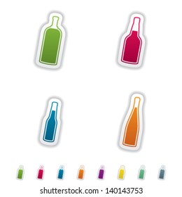 Alcohol bottles for different alcohol like a vodka and a beer. Pictured here from left to right, top to bottom: vodka, cognac, beer, wine.