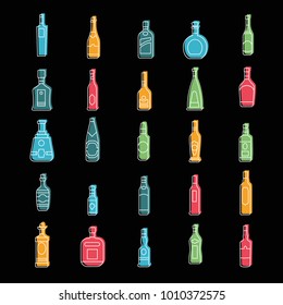 Alcohol bottles doodle icons set. Vector illustration alcohol drinks in bottles. Object for advertising and web