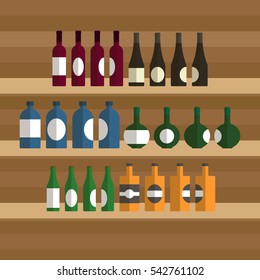 alcohol bottles flat design vector set