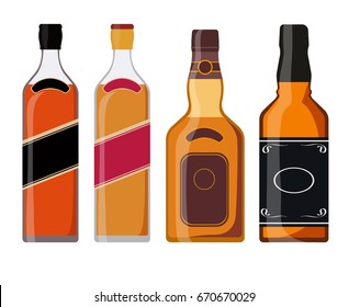 Alcohol bottles icon set isolated on the white background. Vector illustration in modern flat design.