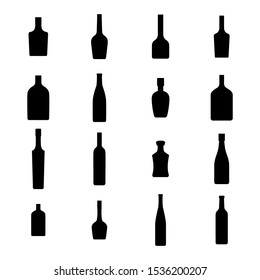 Alcohol bottles icons set. Black silhouettes on a white background, vector illustration.