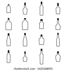Alcohol bottles icons set from thin lines. Black silhouettes on a white background, vector illustration.