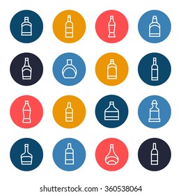 Alcohol bottles line icon set