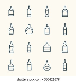 Alcohol bottles line icons