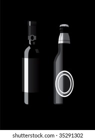 alcohol bottles on black. No transparency and effects.