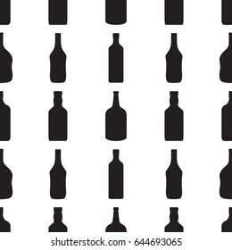 Alcohol bottles seamless pattern. Black silhouettes in cartoon flat style. Vector illustration