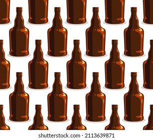 Alcohol bottles seamless vector background, endless wallpaper with whiskey bottles, cognac or gin empty glasses texture.