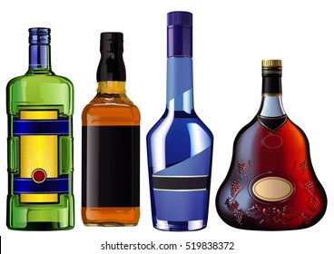 alcohol bottles set isolated on white