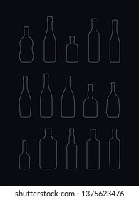 alcohol bottles set.vector outline illustration on dark blue background