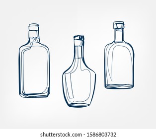 alcohol bottles vector one line art drink isolated sketch