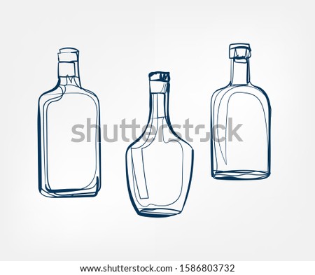alcohol bottles vector one line art drink isolated sketch