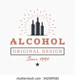 Alcohol Bottles. Vintage Retro Design Elements for Logotype, Insignia, Badge, Label. Business Sign Template. Textured Background