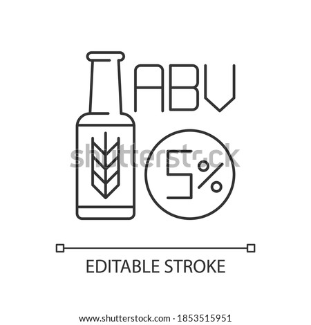 Alcohol by volume pixel perfect linear icon. Alcoholic beverage. Beer in bottle. Lager and ale. Thin line customizable illustration. Contour symbol. Vector isolated outline drawing. Editable stroke