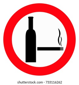 alcohol and cigarettes red sign on white background