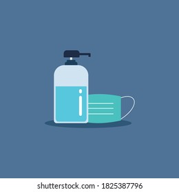 Alcohol cleansing hands and masks to prevent flu.  Basic anti-corona virus device. Vector icon