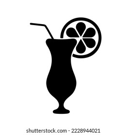 Alcohol cocktail black icon. Hurricane glass vector glyph isolated on white background Best for web, logo, posters, print, cards, menu concept and branding design.