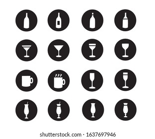 Alcohol, cocktail, drink, icon, black, vector, glasses