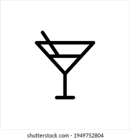 Alcohol Cocktail In Glass With Straw icon. Martini cocktail icon, drink glass sign