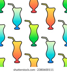 Alcohol cocktail in hurricane glass. Vector seamless pattern. Colorful elements on white background. Best for textile, wallpapers, wrapping paper, package and bar decoration.