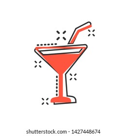 Alcohol cocktail icon in comic style. Drink glass vector cartoon illustration on white isolated background. Martini liquid business concept splash effect.