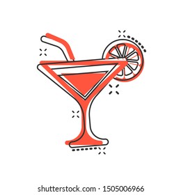 Alcohol cocktail icon in comic style. Drink glass vector cartoon illustration on white isolated background. Martini liquid business concept splash effect.