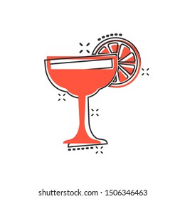 Alcohol cocktail icon in comic style. Drink glass vector cartoon illustration on white isolated background. Martini liquid business concept splash effect.