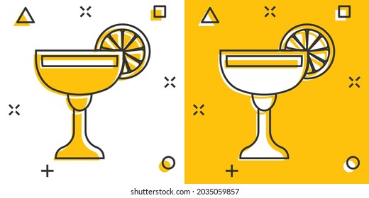 Alcohol cocktail icon in comic style. Drink glass vector cartoon illustration on white isolated background. Martini liquid business concept splash effect.