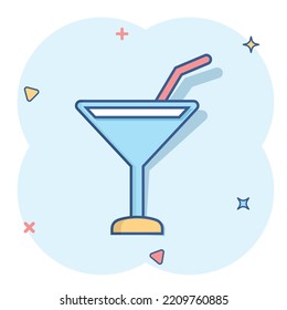 Alcohol cocktail icon in comic style. Drink glass vector cartoon illustration on white isolated background. Martini liquid business concept splash effect.