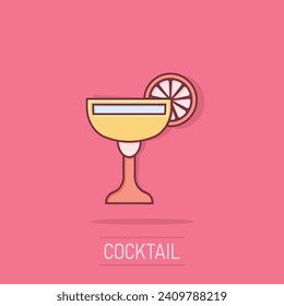 Alcohol cocktail icon in comic style. Drink glass vector cartoon illustration on white isolated background. Martini liquid business concept splash effect.