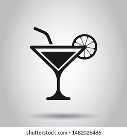 Alcohol cocktail icon in flat style. Drink glass vector illustration on isolated background. Martini liquid business concept.