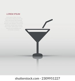 Alcohol cocktail icon in flat style. Drink glass vector illustration on white isolated background. Martini liquid business concept.