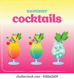 Alcohol cocktail set. Summer holidays vector illustration set with cocktails.