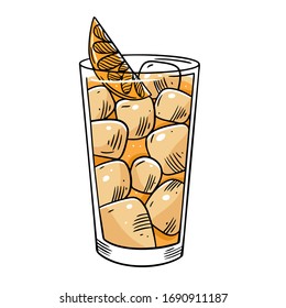 Alcohol cocktail Tequila Sunrise. Hand drawn flat style. Cartoon vector illustration. Isolated on white background. Design for sign, template, banner, poster, card, t-shirt, blog and web.