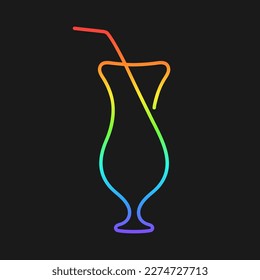 Alcohol cocktail vector flat illustration. Rainbow gradient line art element on black background.